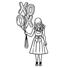 Girl with XOXO Word Balloons