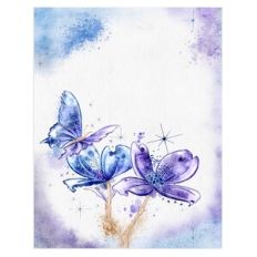Watercolor Flat Card with Flowers and Butterfly