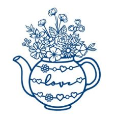Flower bouquet in teapot with Love
