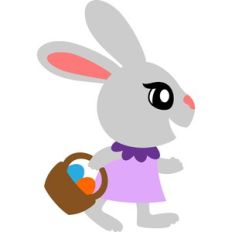happy bunny with basket of eggs