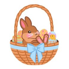Bunny in an Easter Basket with Eggs