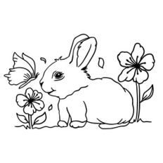 Baby Bunny with Butterfly and Flowers