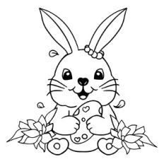 Cute baby Bunny holding an Easter egg with flowers