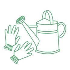 watering can and gloves