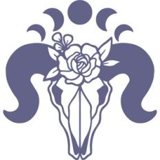 floral ram skull with moon phases