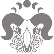 floral ram skull with moon phases