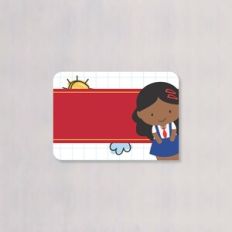 SCHOOL SUPPLIES LABELS RED BLACK HAIR