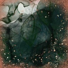 Green Alcohol Ink Background with Gold Foil Flakes