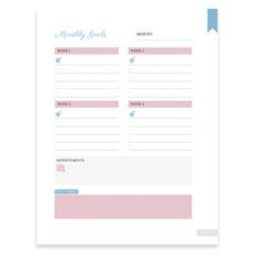 Monthly Goals Page Planner