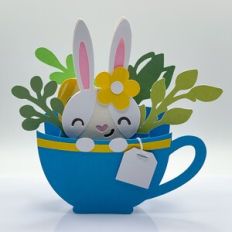 cute Easter teacup box card with bunny