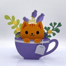 cute teacup box card with a cat