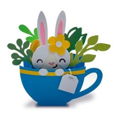 cute Easter teacup box card with bunny