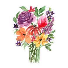 Mixed Watercolor Flower Bouquet Print and Cut
