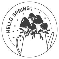 Modern Hello Spring Mushrooms Round Sign