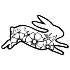 leaping bunny with flowers