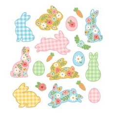 Gingham and Flower Spring Bunny Stickers