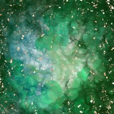 Green Alcohol Ink Background With Gold Flakes