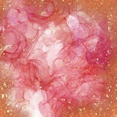 Red Alcohol Ink Background With Gold Glitter Border
