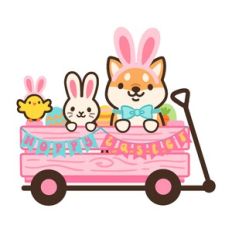 Dog Bunny and Chick in Easter Wagon