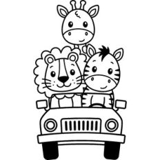Lion Zebra And Giraffe On A Safari Jeep