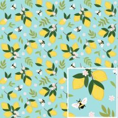 Lemons and Bees Light Blue Pattern Background