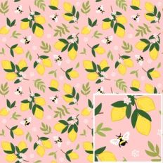 Lemons and Bees Pink Pattern Background