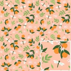 Oranges and Dragonflies Peach Print Background