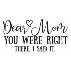 Dear Mom, you were right, there I said it.