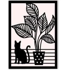 Kitty Cat with Potted Plant Card