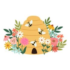 Bee Hive with Flowers