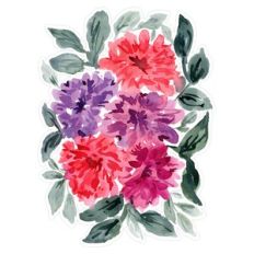 Abstract Pink and Purple Watercolor Flowers Print and Cut