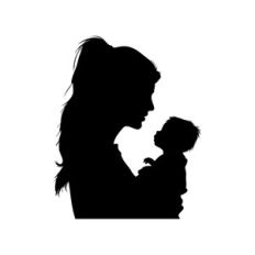 Silhouette Of Mother And Baby