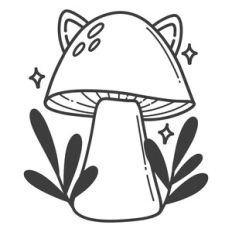 Cat Mushroom with Leaves