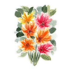 Abstract Pink Orange Watercolor Flowers Print and Cut