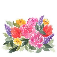 Spring Watercolor Roses Tulips Flower Arrangement Print and Cut