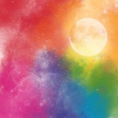 Rainbow Watercolour Full Moon Night Sky Background Pattern