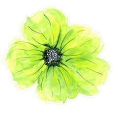 Chartreuse Green Abstract Watercolor Flower Print and Cut