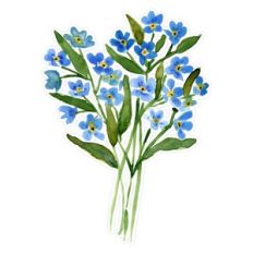 Blue Watercolor Forget Me Not Flowers Print and Cut