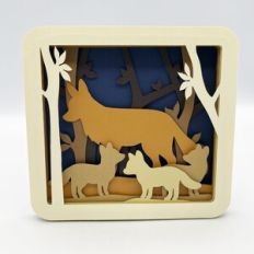 Fox and Cubs Shadow Box