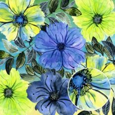 Chartruese Green Blue Floral Watercolor Background Pattern