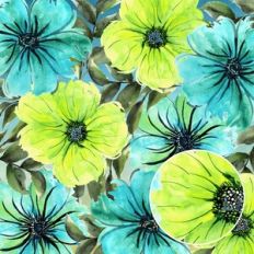Chartruese Green Teal Floral Watercolor Background Patter