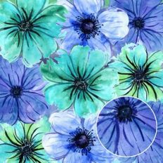 Teal Blue Floral Watercolor Background Pattern