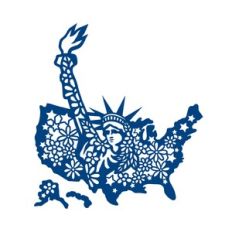 4th of July floral USA map