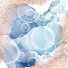 Blue Alcohol Ink Bubbles with Gold Glitter Effect Background Pattern