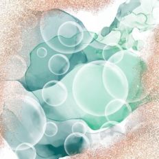 Green Alcohol Ink Bubbles with Gold Glitter Effect Background Pattern