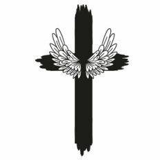 Hand Drawn Angel Wings Cross