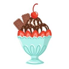 Ice Cream Sundae with Strawberries and Chocolate