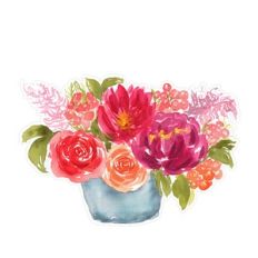 Pink Orange Mauve Watercolor Flowers in Bucket Print and Cut