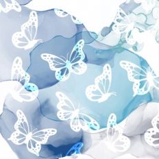 Blue Alcohol Ink Butterflies Background Pattern