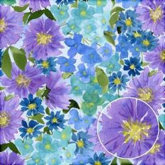 Blue Violet Watercolor Blossoms Background Pattern
